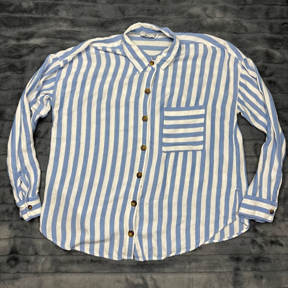 Hollister Womens Blue White Striped Button Down Shirt Viscose Size M 8533